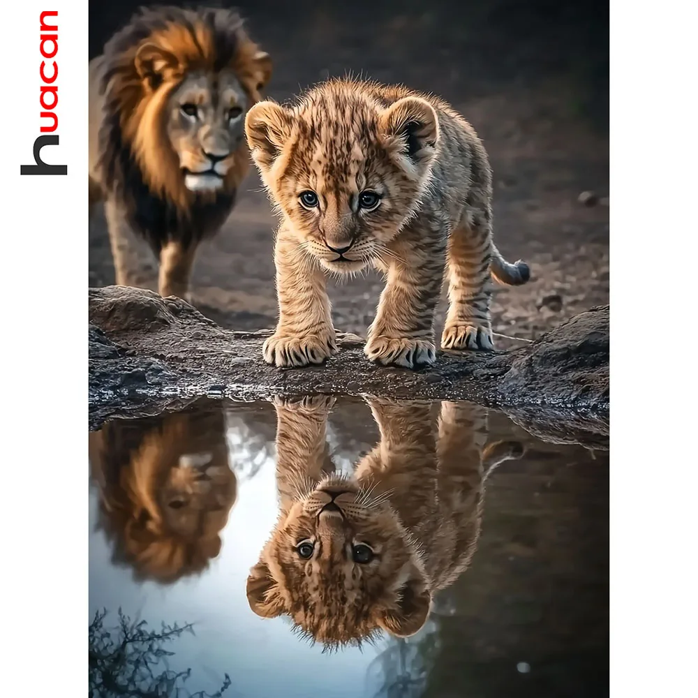 

Huacan животное полная квадратная/круглая алмазная живопись лев вышивка крестиком украшение дома