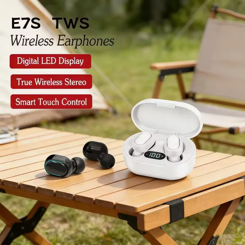 Auriculares Bluetooth TWS E7S, auriculares inalámbricos con micrófono, estéreo HiFi, deportivos, con cancelación de ruido, miniauriculares para teléfonos inteligentes