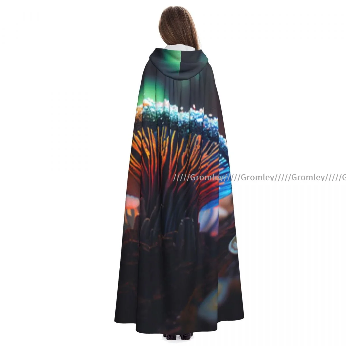 

Magic Mushrooms Print Witch Cloak Hooded Cosplay Costume Halloween Adult Long Party Cape