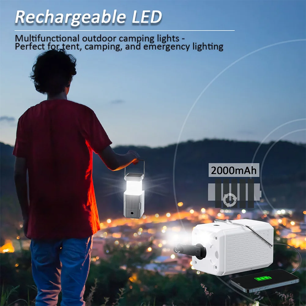 Solar Lantern Camping Light With Hand Crank Charger And High Lumen LED Energy Storage Power Supply