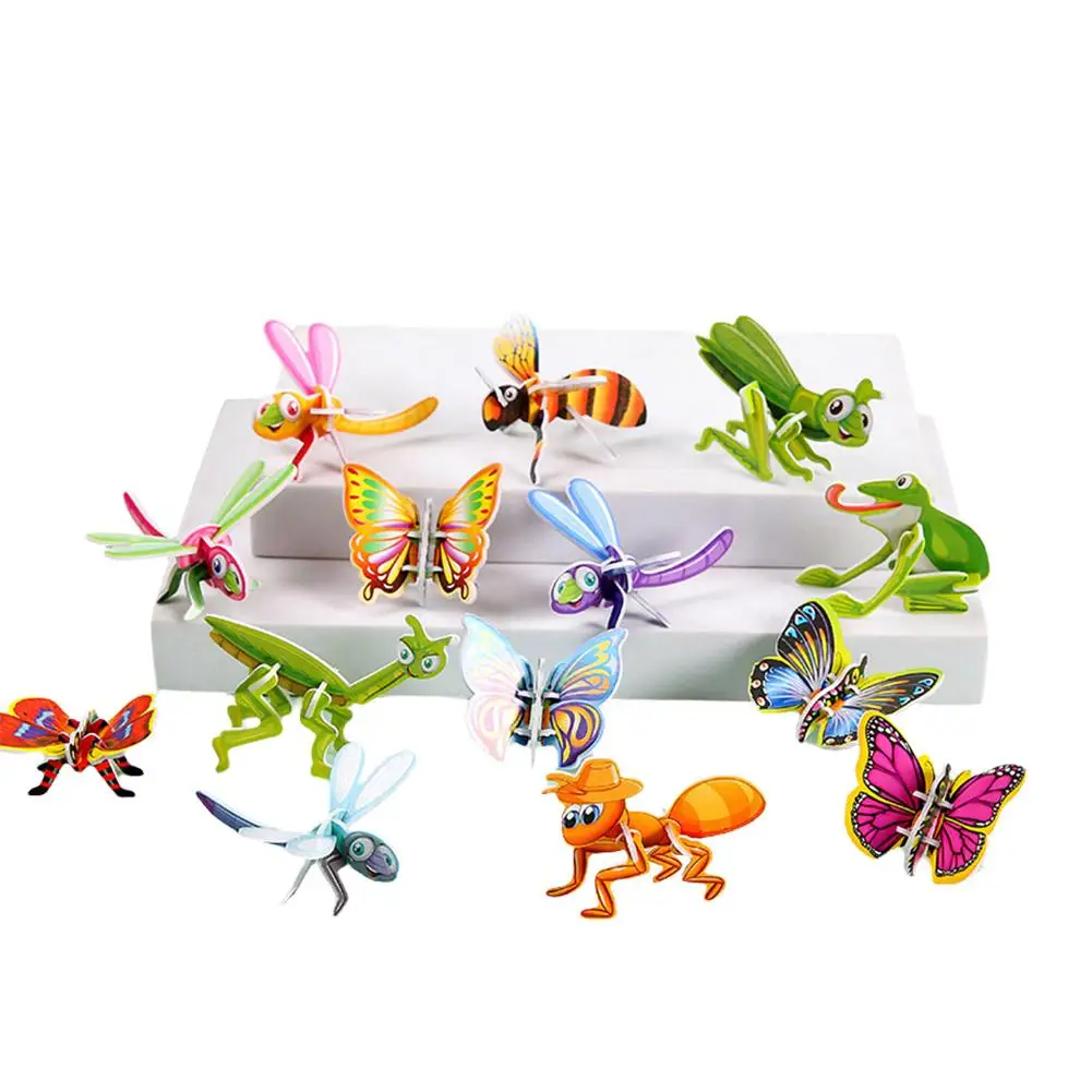 Puzzles tridimensionais dos desenhos animados para crianças, dinossauro, inseto, animal, aniversário, adereços educacionais, brinquedos engraçados da cognição, favores do partido, N5K4