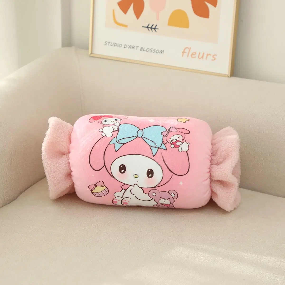 Leuke Sanrio Kuromi Pluche Kussen Cartoon Snoep Pluizige Handwarmer Dutje Kussen voor Studenten Anime Bank Decoratie Zoete Meisje Stijl