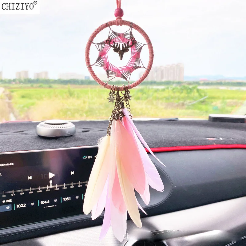 Car Pendant Antlers Auspicious Circular Net Feather Decoration Home Decor & Wall Hanging Adornment Handmade Gifts