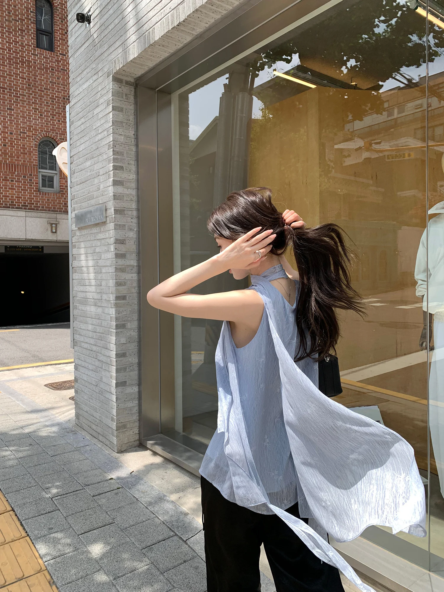 Pusumede Textured Sash Vest Strap Women's Design Loose Sleeveless Elegance Top Polyester Modal round Neck Casual Summer