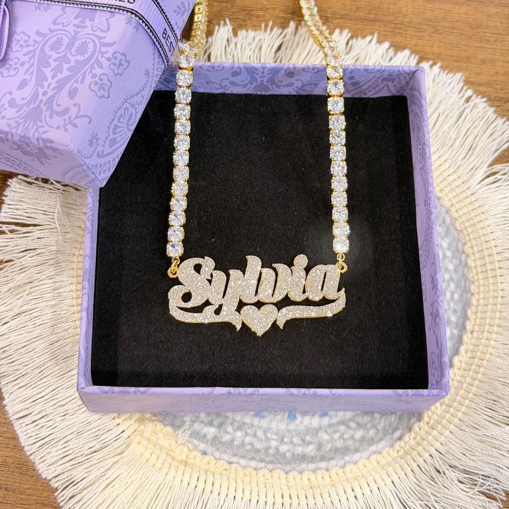 DUOYING Custom Bling Name Hoop Earrings Necklace Set Personalized Nameplate Stainless Steel Hoops Women Jewe;ry