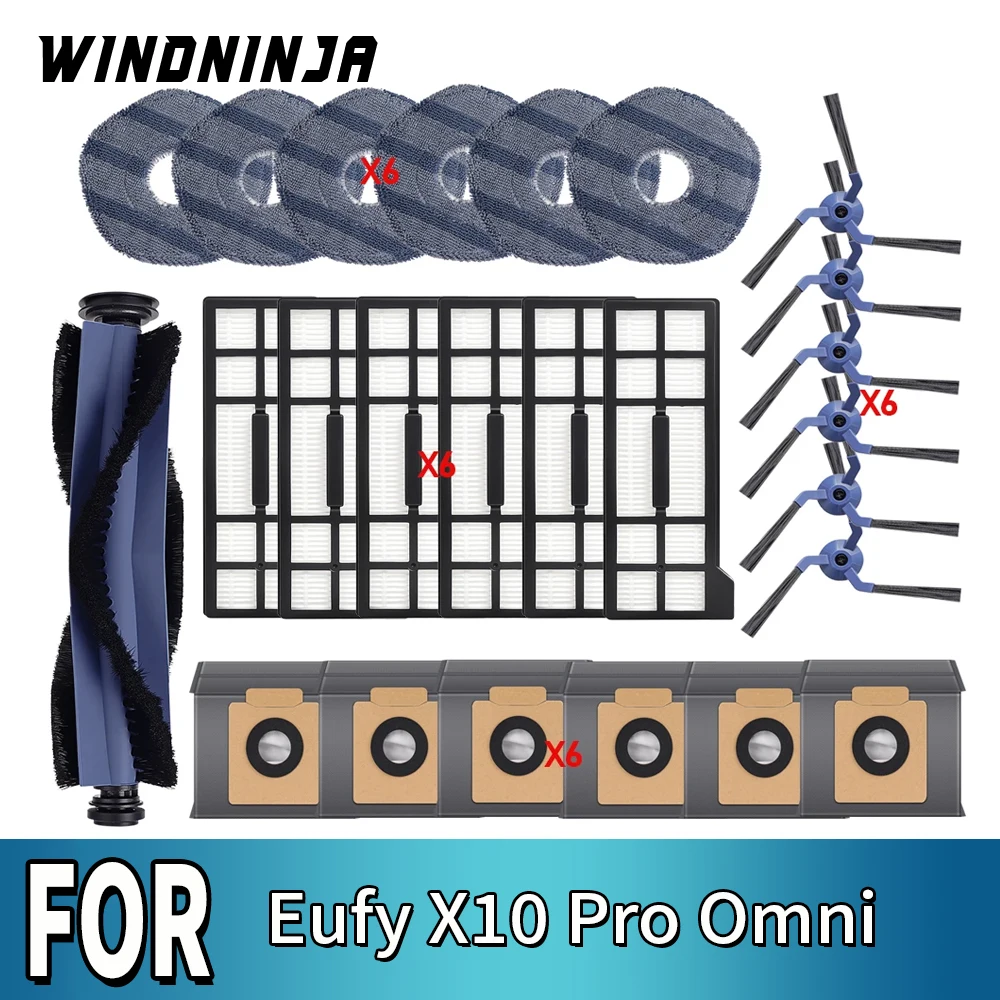 Ersatzteil-Set für Eufy X10 Pro Omni Roboterstaubsauger Hauptbürste Filter Staubbeutel Wischpads Seitenbürsten Verbrauchsmaterialien Zubehör