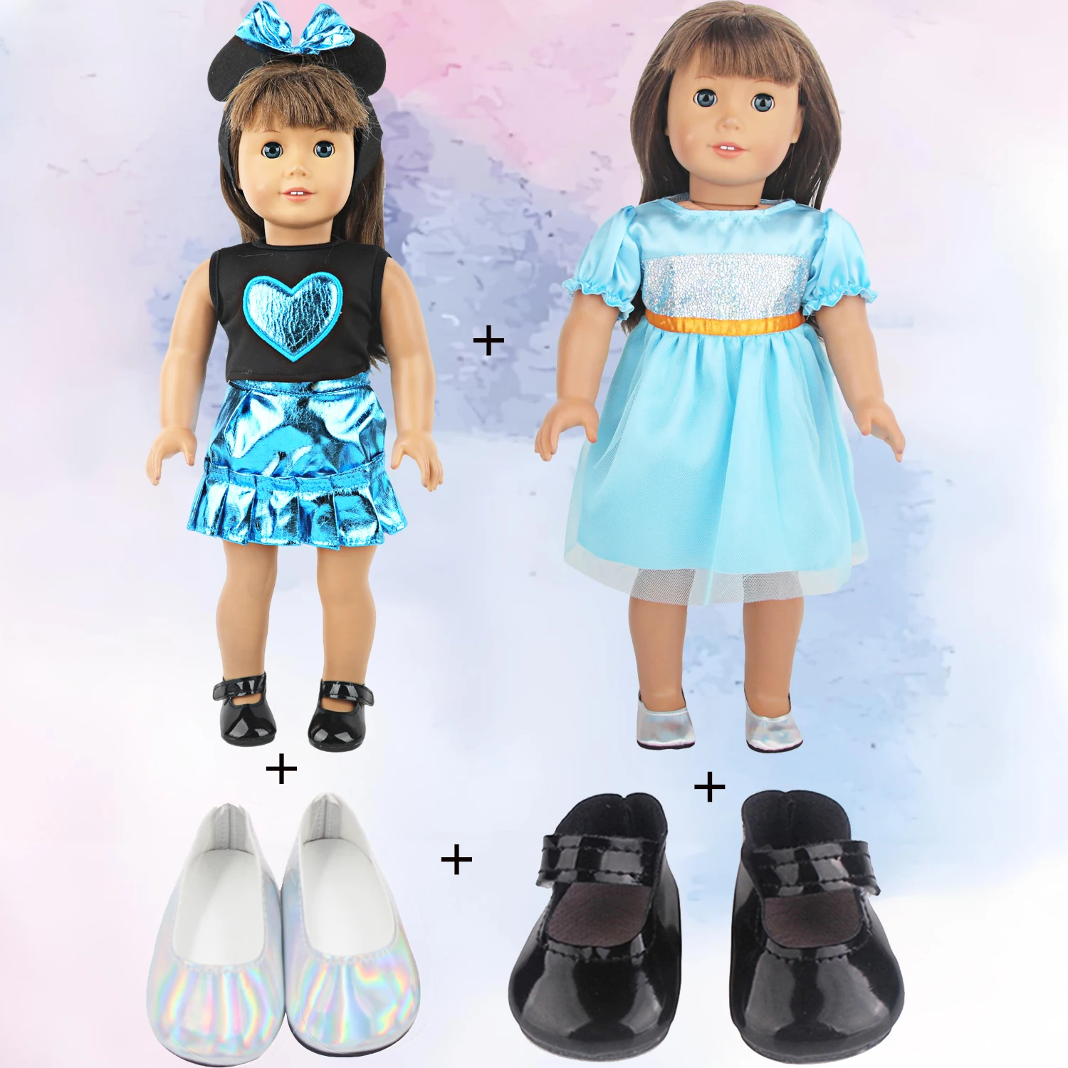 

Одежда для кукол синей серии для 18-дюймовой американской куклы Heaet Одежда + синее платье + комплект из 2 туфель для кукол новорожденных девочек 43 см
