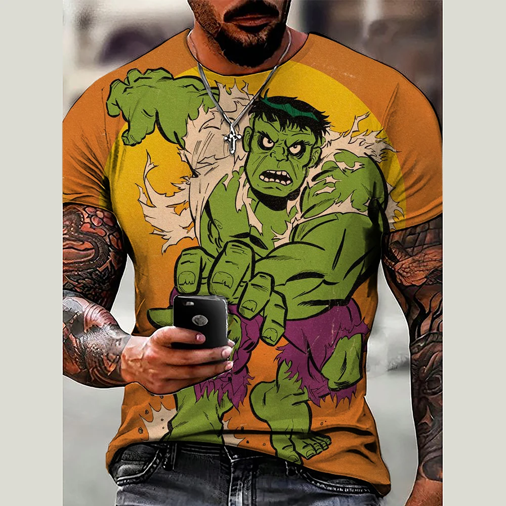 Marvel Hulk print T-Shirt Men Summer O-Neck Pullovers Big Size Short Sleeve Shirt Fashion Tees Oversized Male Clothing Luxury