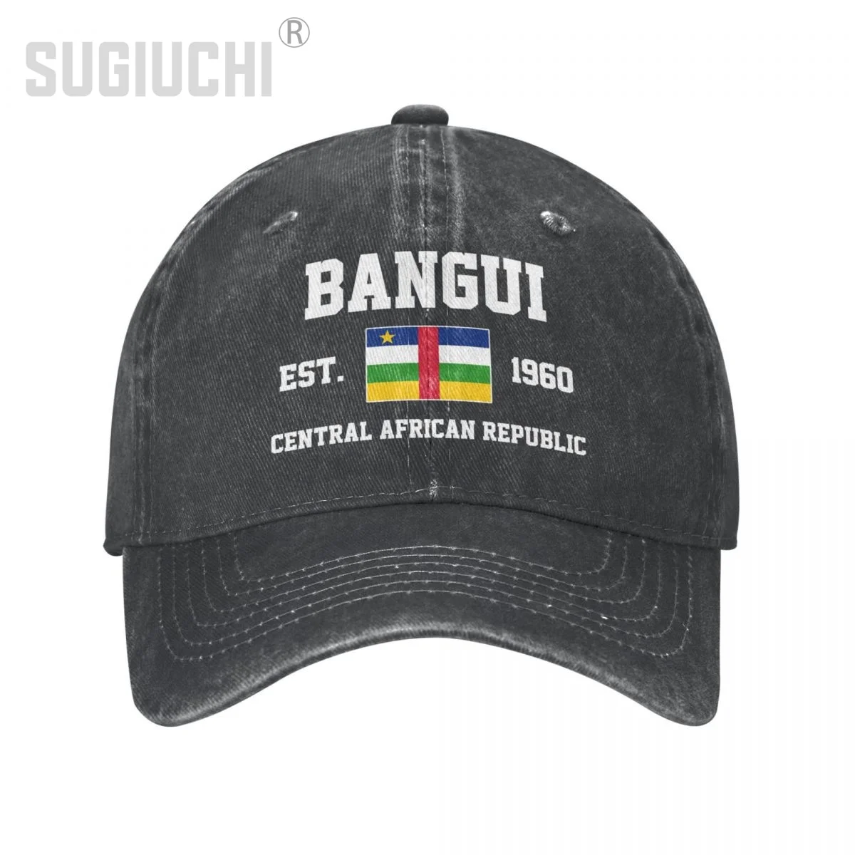 Flag of Central African Republic EST.1960 Bangui Unisex Adult Washed Denim Baseball Cap Men Vintage Cotton Patriotic Trucker Hat