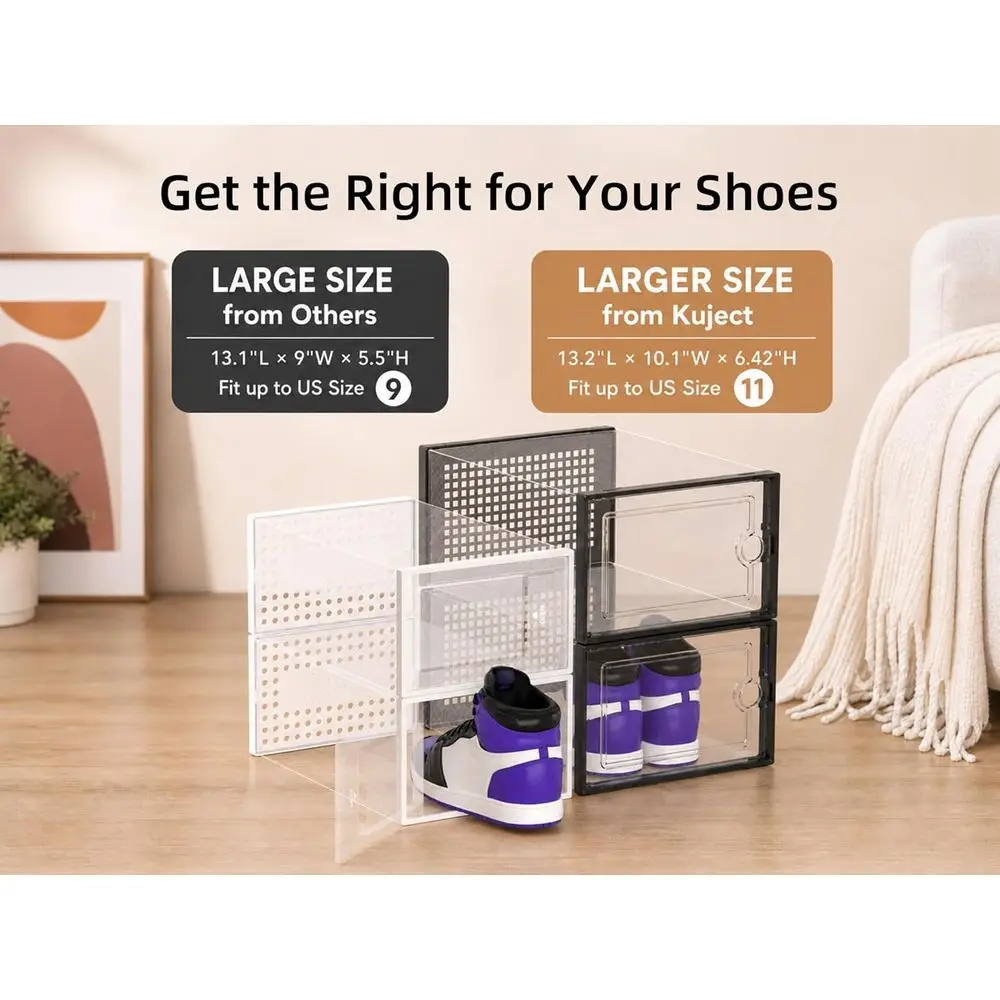 Shoe Storage Boxes Organizers Clear Plastic Stackable 12 Pack, Shoe Rack & Holder Substitute, Sneaker Containers, Toy Storage Or