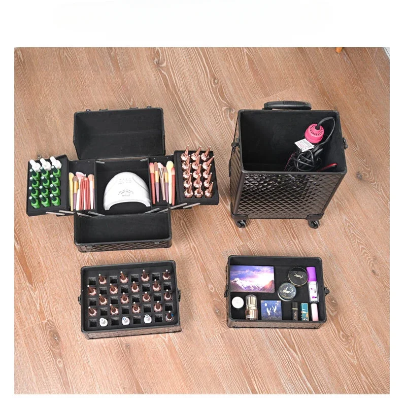 Imagem -05 - Grande Capacidade Maquiagem Trolley Case Manicure Cabeleireiro Toolbox Professional Multi-camadas Manicure Tool Box Cosmetic Storage