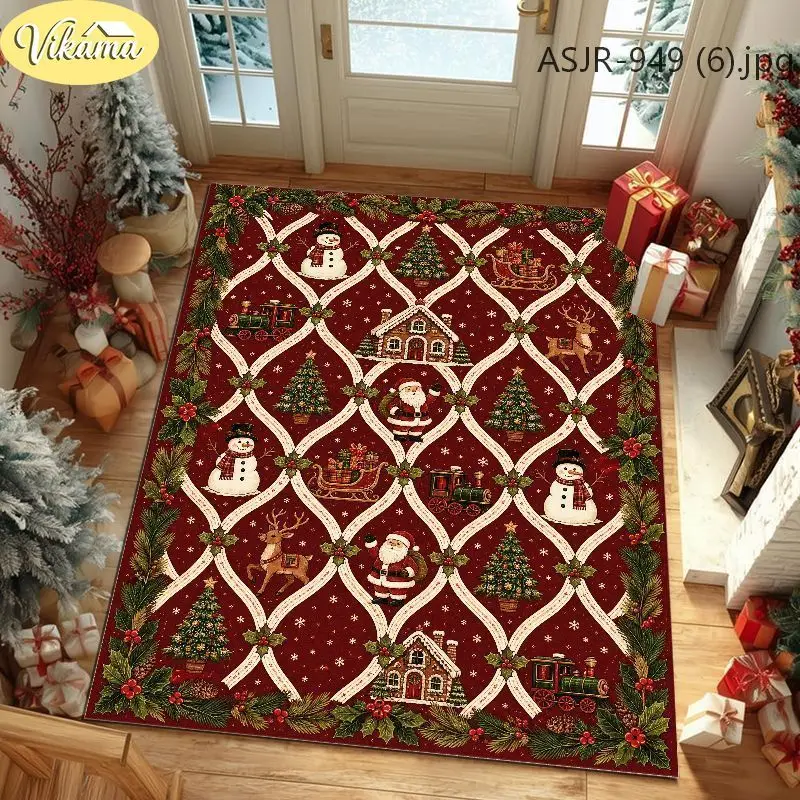 VIKAMA Christmas Patchwork Area Rug, Non-Slip Washable Large Living Room Rug, Festive Holiday Bedroom Entryway Floor Mat Decor