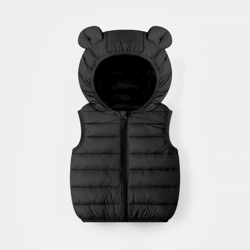 Baby Boys Girls Bear Ear Hooded Vest Toddler Zipper Padded Sleeveless Warm Kids Outerwear Waistcoat
