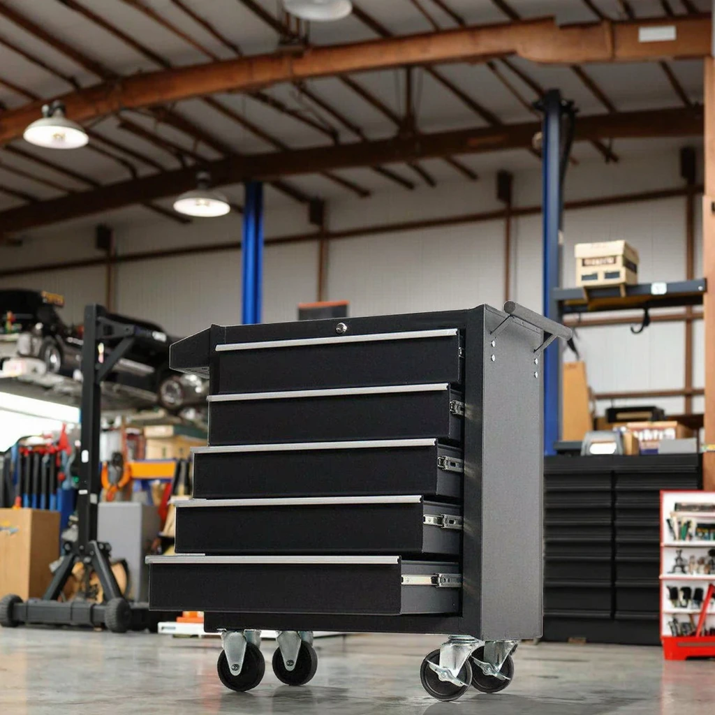 Factory Customization OEM 5 Drawer Lockable Iron Tool Cabinet Garage Rolling Trolley With 4 Wheels