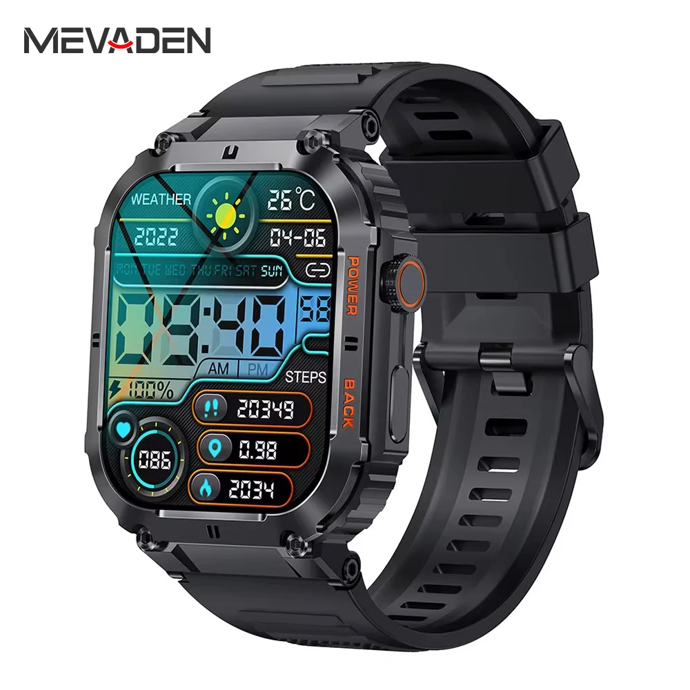 MEVADEN 1.96 inch New Bluetooth Call Smart Watch Men Sports Outdoor Fitness Tracker Smartwatch for Android IOS Calculator 400mAh