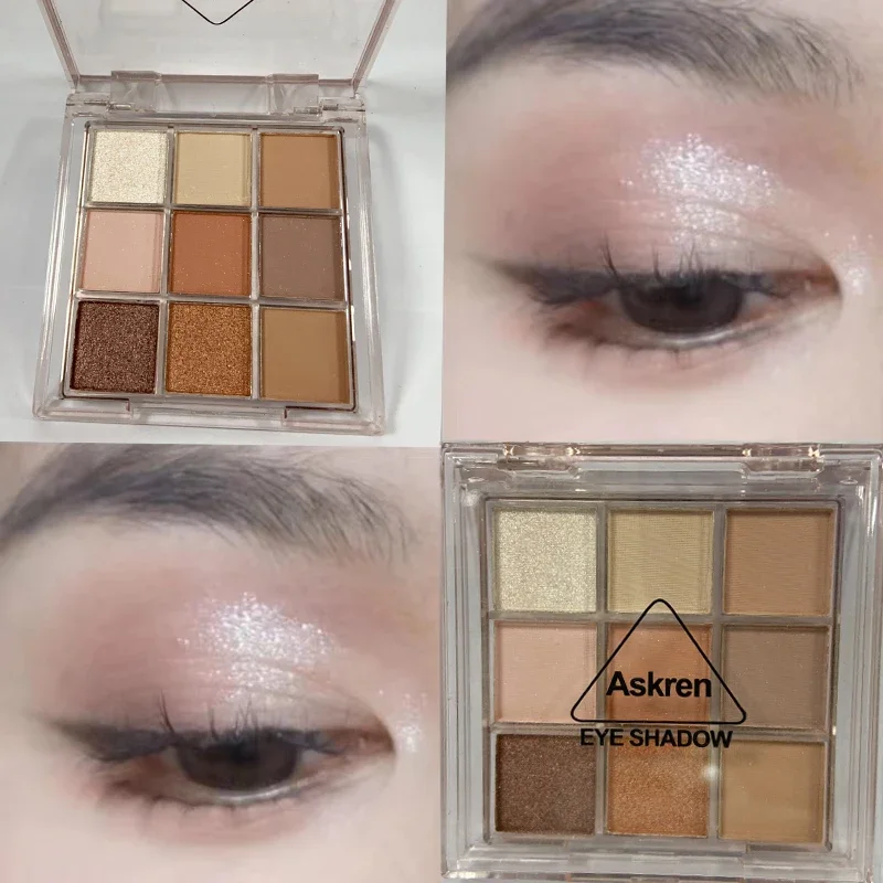 co:03&04 9 Colors Eyeshadow Palette Earth Tones Pearl Matte with Fine Glitter Shimmer - Stage Makeup Cosmetic