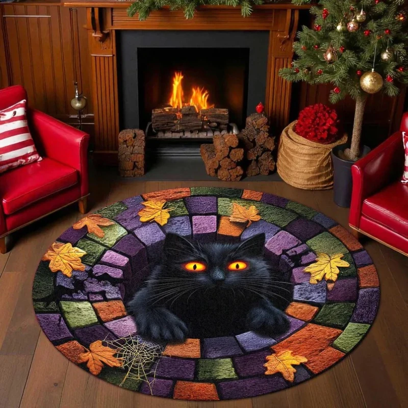 2D Stereoscopic Visual Carpet Festive Atmosphere Decoration Carpet Living Room Dirt Resistant and Wear-resistant Circular Carpet