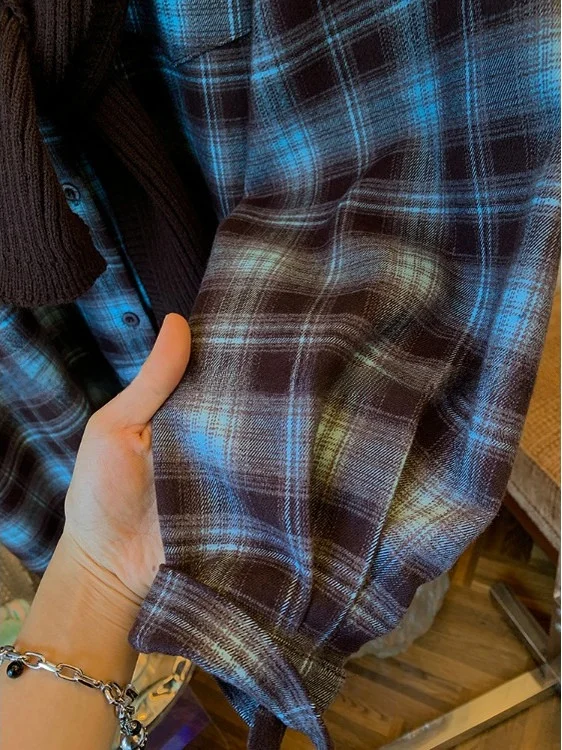 Cappotto con punteruolo lavorato a maglia scozzese retrò Allentato lungo Sve Capispalla autunno inverno da donna Falso set in due pezzi Colletto superiore con bottoni