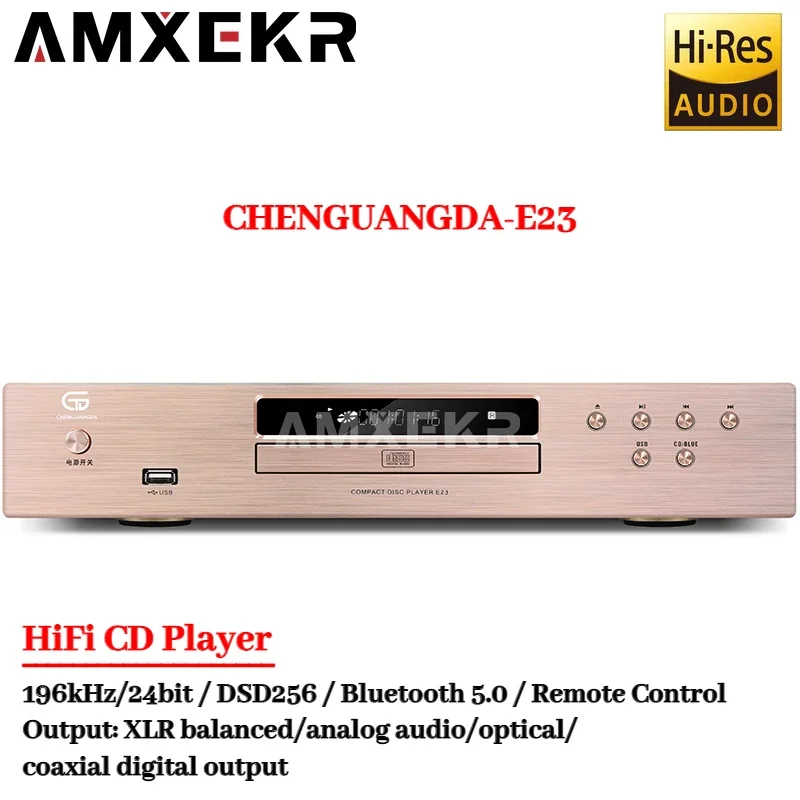 AMXEKR CD Player Lossless HIFI Balanced Output 196kHz/24bit Home Record Player Bluetooth 5.0 with Remote Control DSD256