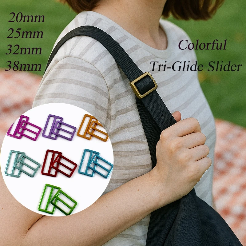 

5/10Pcs 20-38mm Colored Metal Buckle Tri-Glide Slider Adjuster Clasp Bag Strap Buckles Dog Collar Loop DIY Hardware Accessories