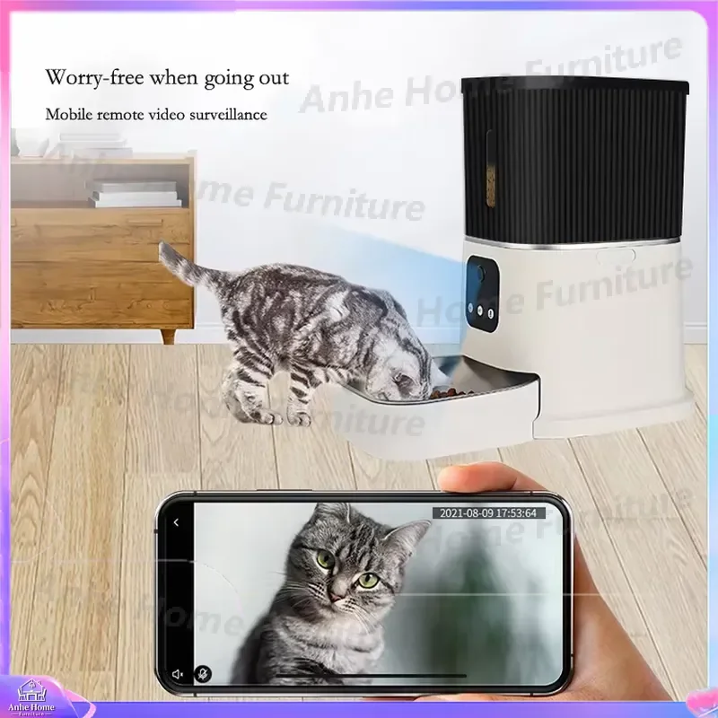 Automatic Pet Feeder with Camera WiFi App Control Timed Smart Food Dispenser for Cats Dogs Rechargeable Battery Powered