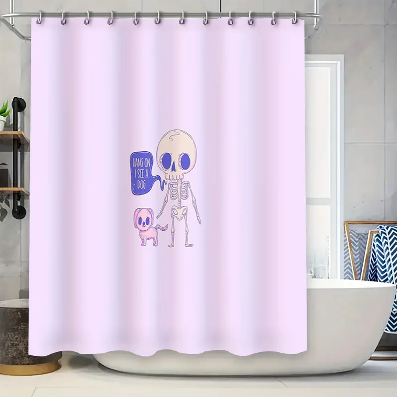 Funny Cat Skeleton Halloween Shower Curtain Cute Spooky Gothic Decor Bathroom Set Waterproof Washable Home Textile