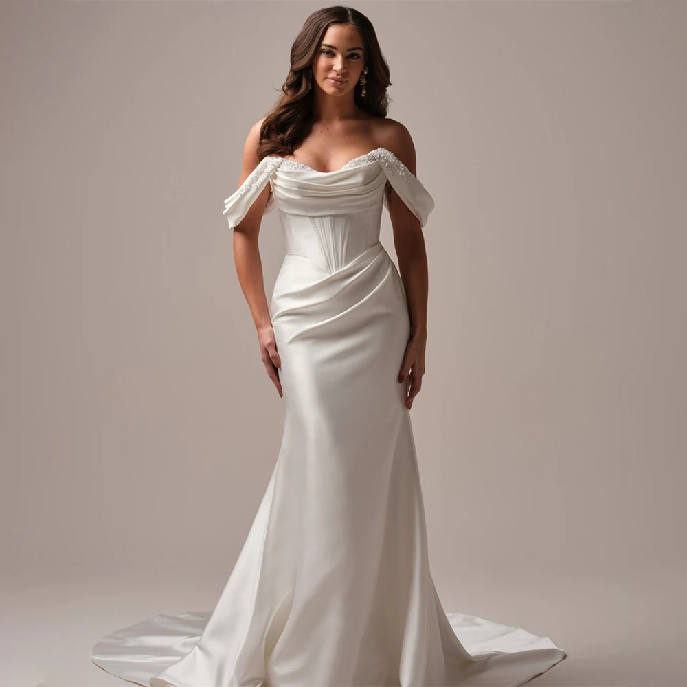 

Classical Pleat Sweetheart Mermaid Wedding Dresses Sweep Train Evening Dress For Wedding Custom Made 2026 Rode De Morrie