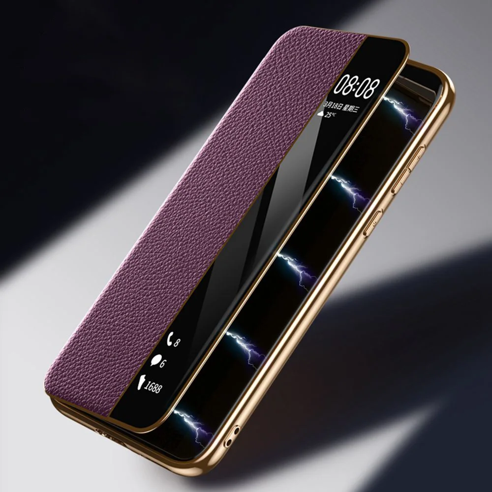 Genuine Leather Case For Huawei Pura 70 Pro Case Intelligent & Magnetic Window View Protector For Huawei Pura 70 Ultra Cover