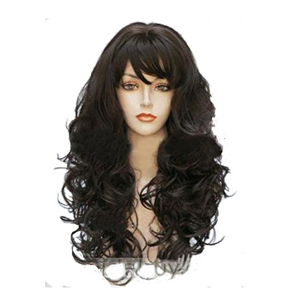 WHIMSICAL W Dark Brown Hair Wigs Synthetic Wig Women\'s Long Wavy Curly  Heat Resistant Cosplay Party Daily Wig for Women