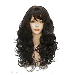 WHIMSICAL W Dark Brown Hair Wigs Synthetic Wig Women's Long Wavy Curly  Heat Resistant Cosplay Party Daily Wig for Women