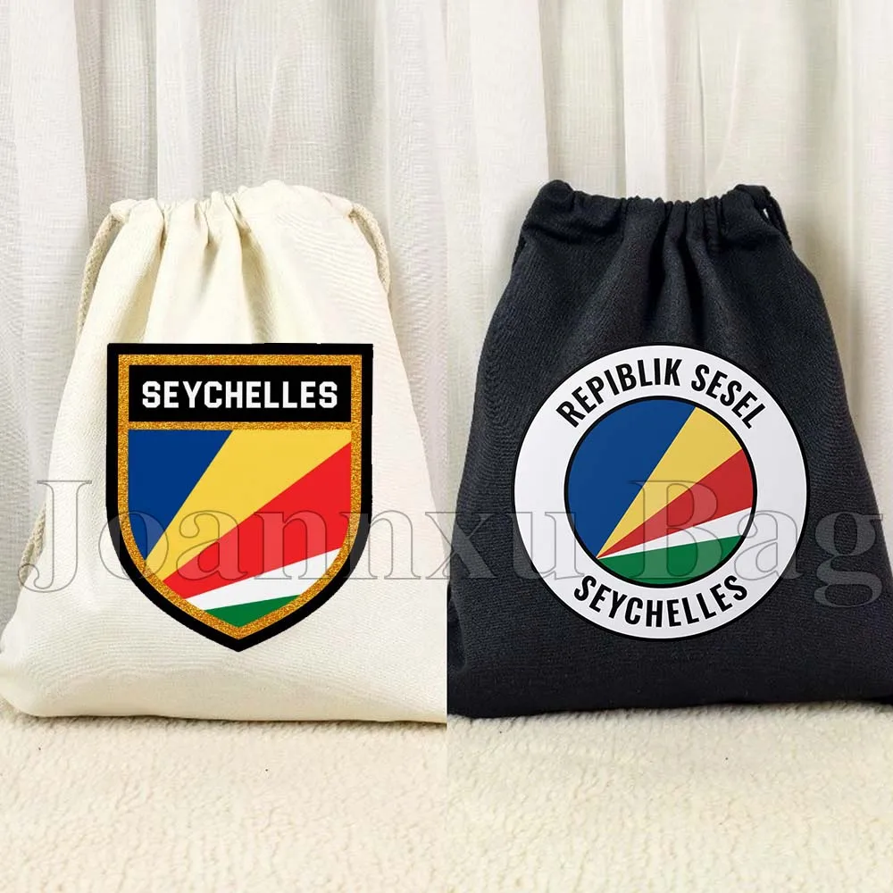 

Seychelles Map Flag Seychelles Girl Beach Palm Trees Travel Gifts Canvas Drawstring Bags Soccer Backpack Gym Sackpack String Bag