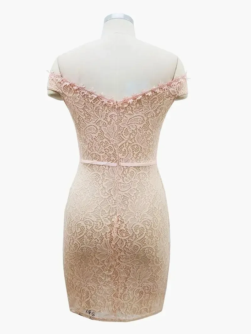 Sexy Women\'s Lace One-shoulder Mini Dress Ladies Off Shoulder Sleeveless Bandage Bodycon Evening Slim Short Dress Women Clothes