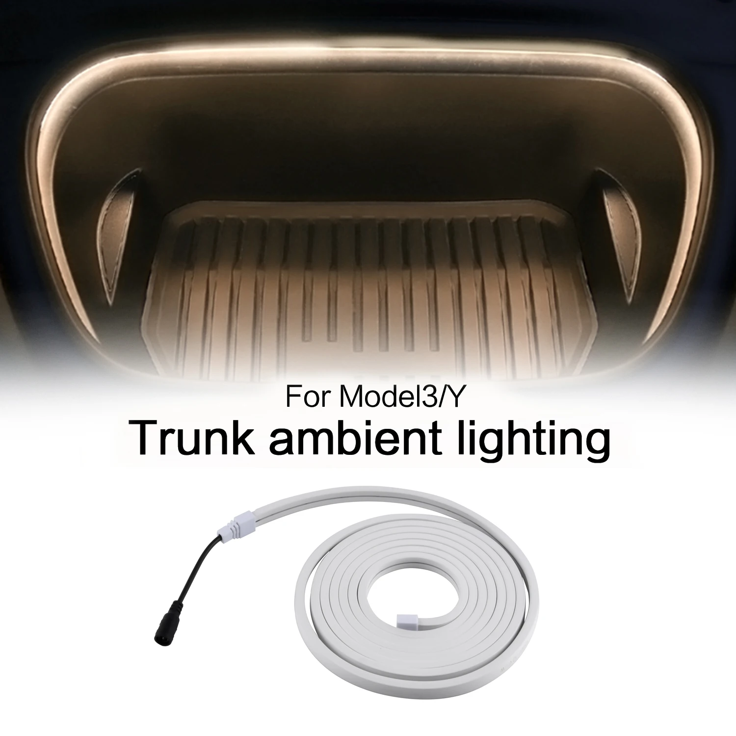 Car LED Frunk Brighten Light Strip Rear Trunk Silicone Tailgate White Decoration Lamp 12V for Tesla Model 3 Y 2021 2022 2023