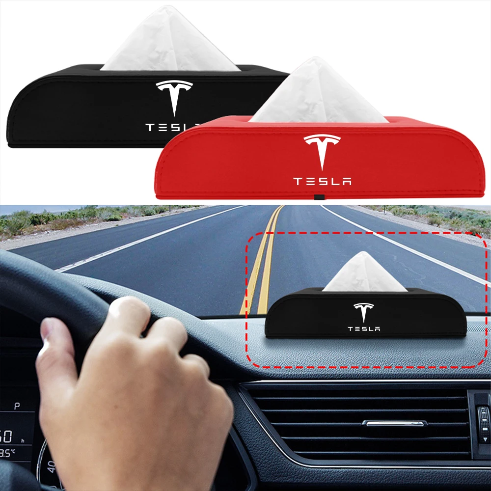 بو الجلود سيارة الأنسجة صندوق السيارات شارة منشفة ورقية حقيبة للتخزين ل تسلا نموذج 3 نموذج S نموذج X لفائف وزارة الدفاع WYE رودستر ملحق
