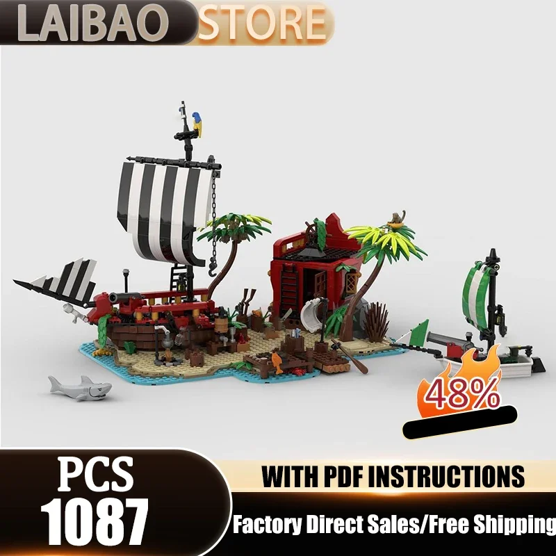 Pirate Ship Model Moc Building Blocks Shipwreck Island Model Technology Bricks Christmas Assembly Toys Constructrion Gifts