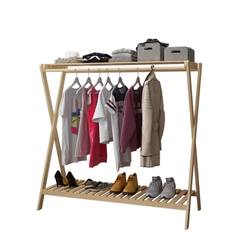 Double pole clothing store display rack,  white coat rack, children's clothing adult solid wooden shelf