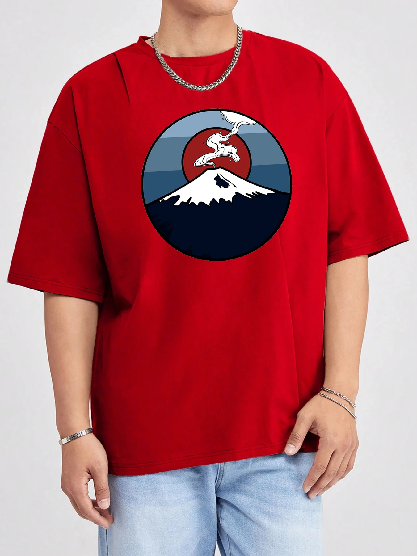 Fuji Volcano Japan Mount Fuji Druck Mann Tops Sommer Atmungsaktive Kurzarm Kühlen Harajuku T-shirts Baumwolle Grundlagen T-Shirt