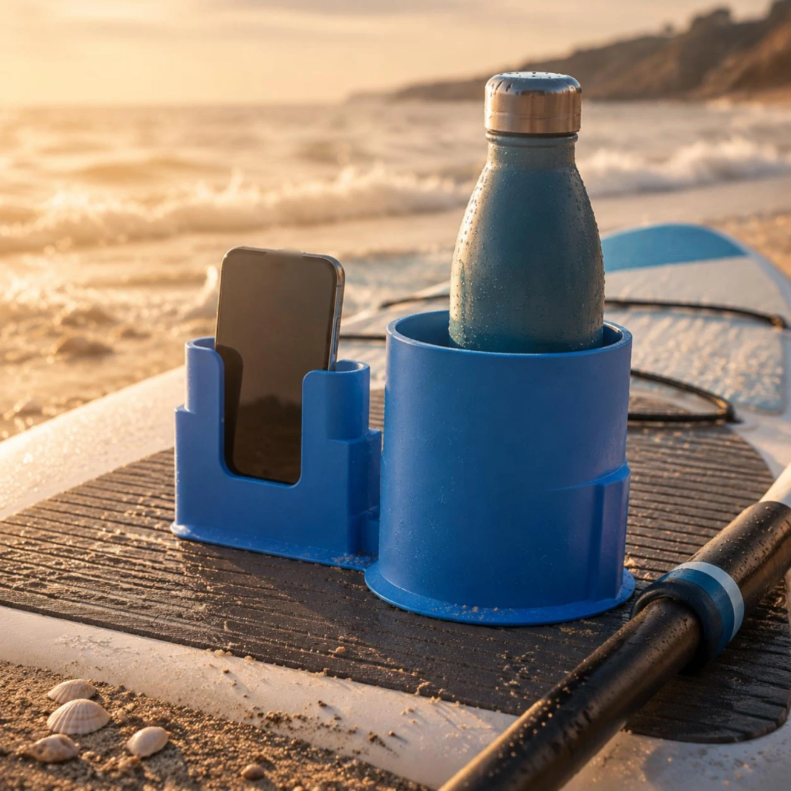 

Paddle Board Drink and Phone Holder Molded Plastic Paddle Board Cup Holder Water Sports Gear Compact Two-in-Single Compartment