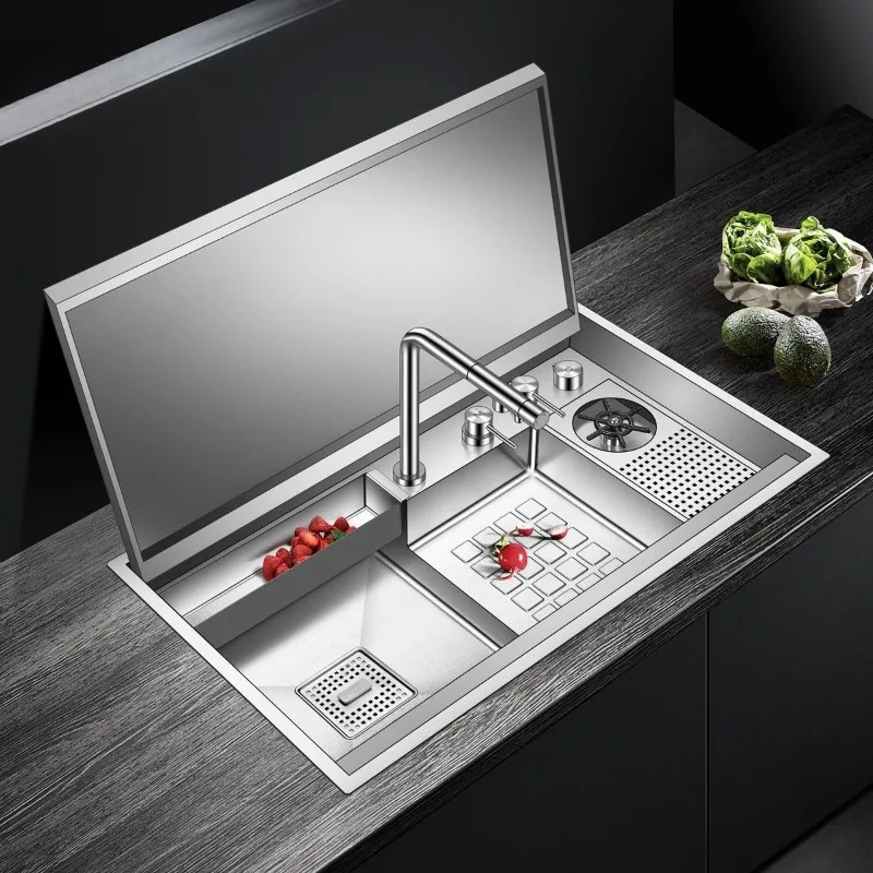 

Kitchen Hidden Sink 304 Stainless Steel Thickened Handmade Vegetable Basin Stepped Cup Washer Large Single Slot