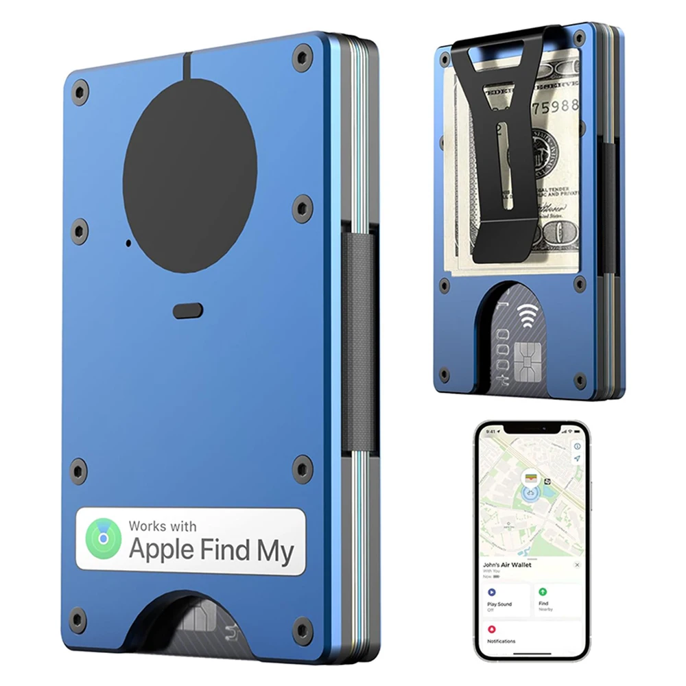 

Умный металлический кошелек со встроенным устройством Find My Tracker (только iOS), металлический дизайн с блокировкой RFID, вмещает 12 карт и съемный зажим для наличных денег