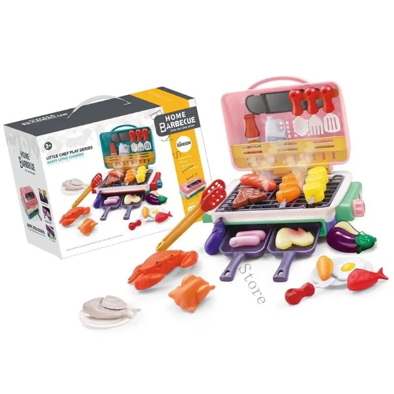 インタラクティブな子供ごっこクッキングおもちゃバーベキューグリル、ジュージュー音のミストと安全なABSキッチンおもちゃ付き、クリエイティブな遊びに最適 B2EB