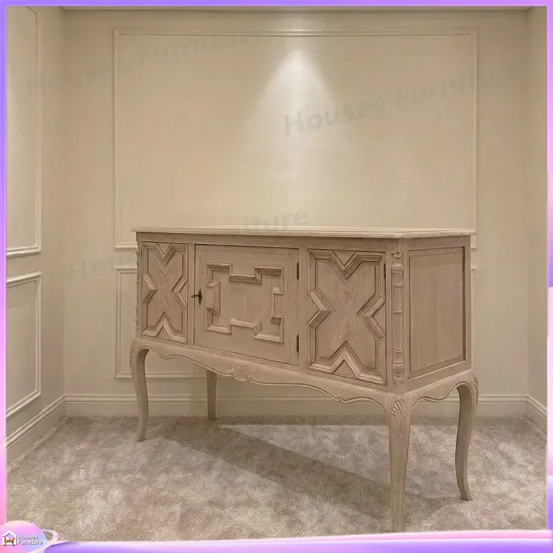 American Country French Retro Solid Wood Shoe Cabinet Living Room Storage Organizer Entryway Bench Locker Furniture Home view 3