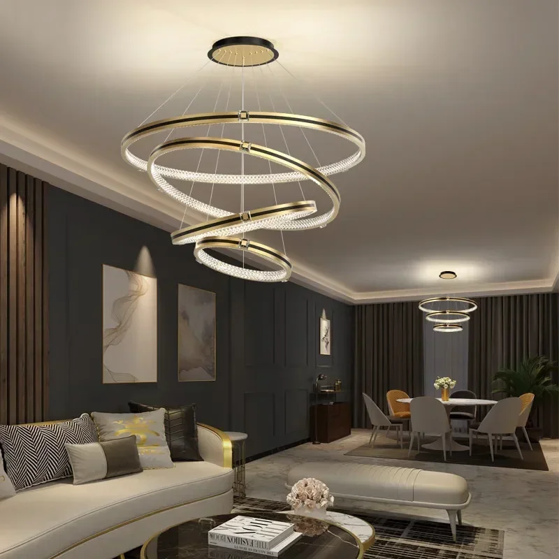Anillo moderno de lujo decoración círculo candelabro de aluminio LED sala de estar isla plataforma Loft sala de exposiciones accesorios de iluminación
