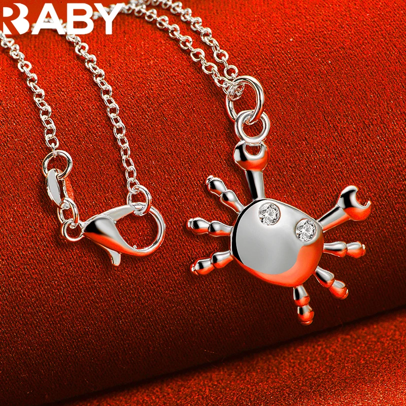 URBABY 925 Sterling Silver With 16-30 inch Chain AAA Zircon Crab Pendant Necklace For Women Men Wedding Party Charms Jewelry