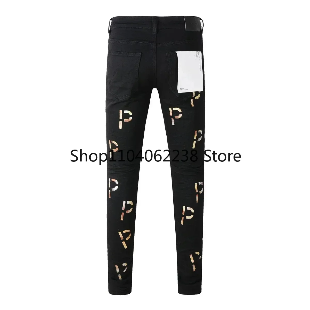 2024  Purples Jeans Men Fashion brands top quality Stamped Letter Repair Low Rise Skinny Denim pants 28-40 size