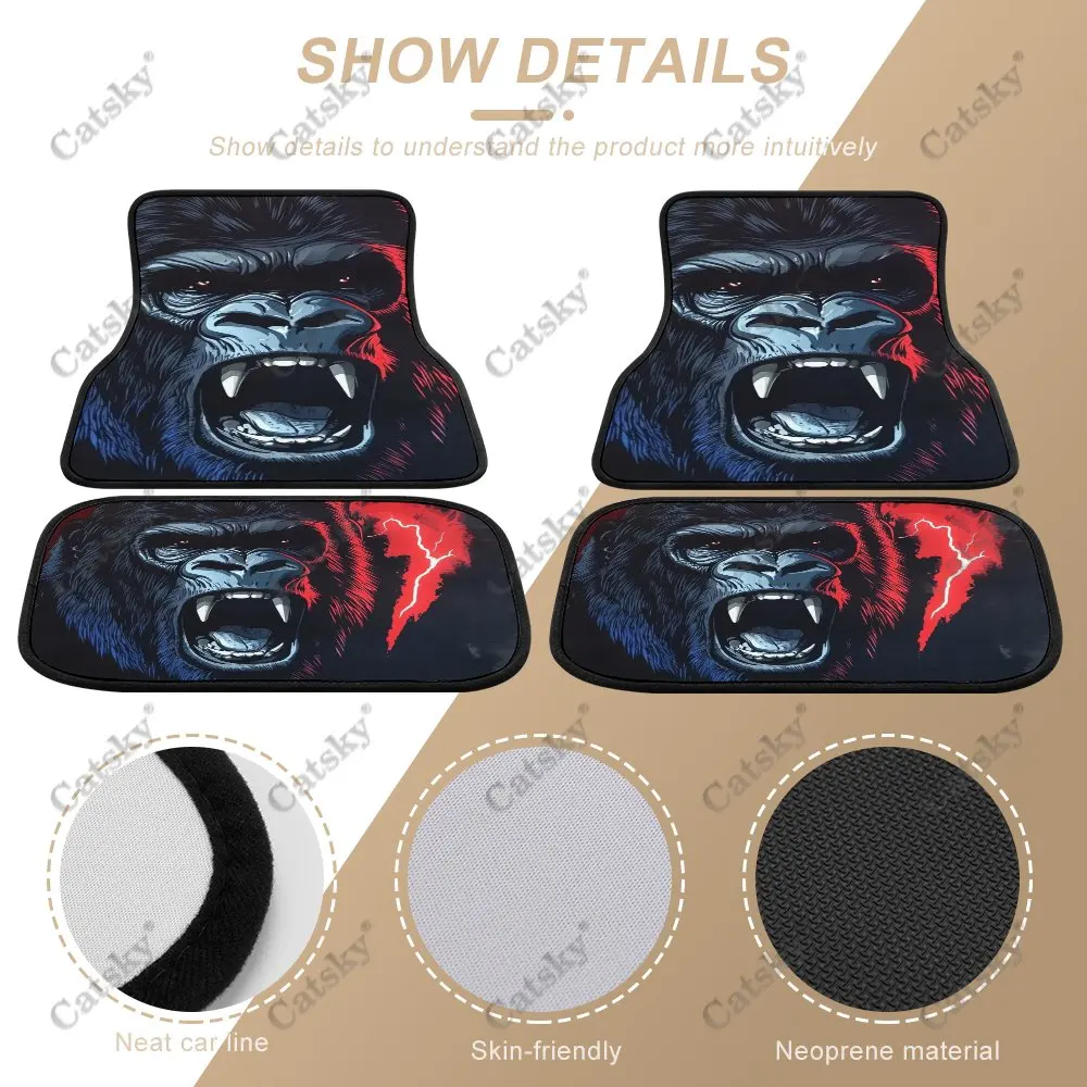 Fierce Gorilla Car Floor Mats 4-piece Front Rear Carpet Stain-resistant Complete Set Suitable for SUV Truck Interior Decoration