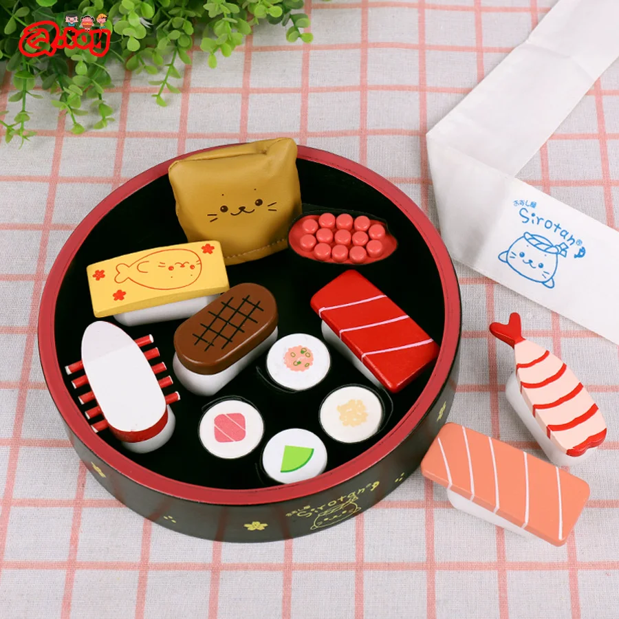 

Children Pretend Play Sushi Toy Wooden Kitchen Miniature Food Simulation DIY Play Game Sushi Cooking Set Imitation Game for Kids