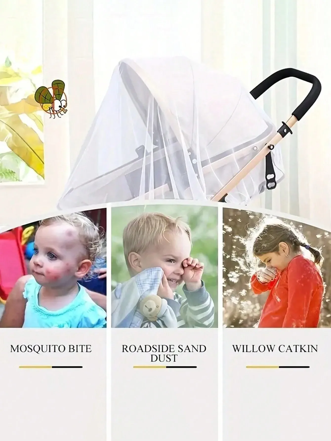 High-quality Mosquito Net for Strollers - Protects 3-6 Year Olds (Unisex), Breathable Mesh Insect Shield, Easy to Install & Hand