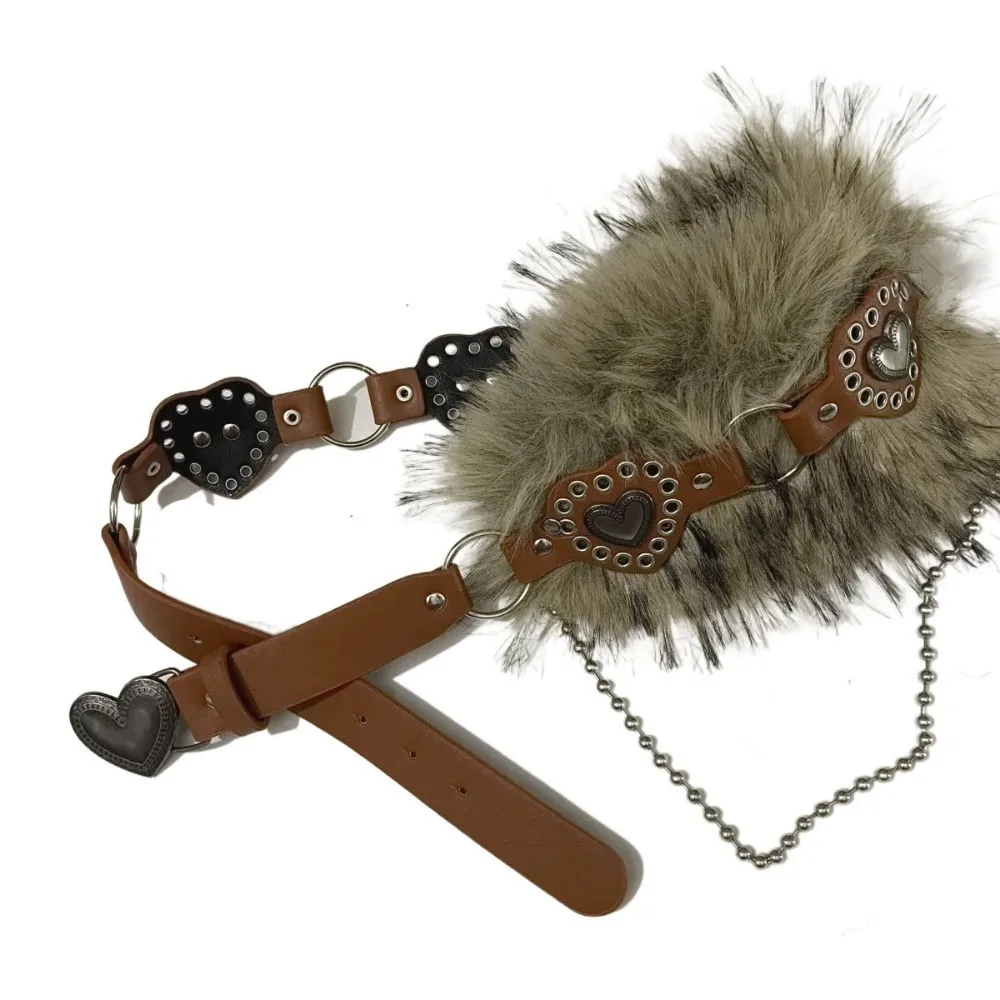 

Ретро Y2K поясной ремень Регулируемый пояс с сердечным узором Пушистый пояс