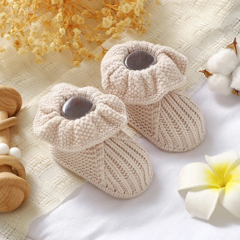 Neugeborenen Baby Schuhe Gestrickte Infant Mädchen Jungen Stiefel Mode Rüschen Slip-on Kleinkind Kind Schuhe 0-18M handgemachte Kleidung Zubehör